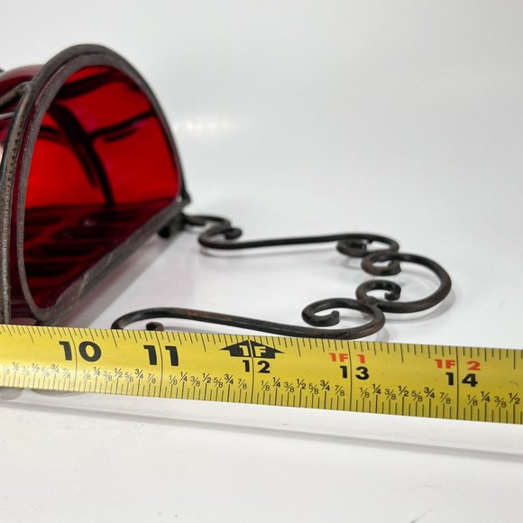 Gothic Caged Ruby Red Glass Wall Hang Planter VTG - Picture 13 of 16